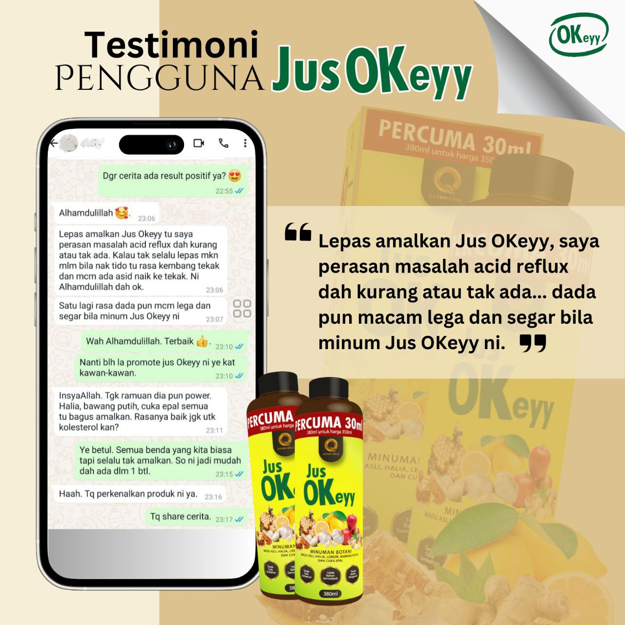 350ml (+30ml FREE) QASEH GOLD JUS OKEYY