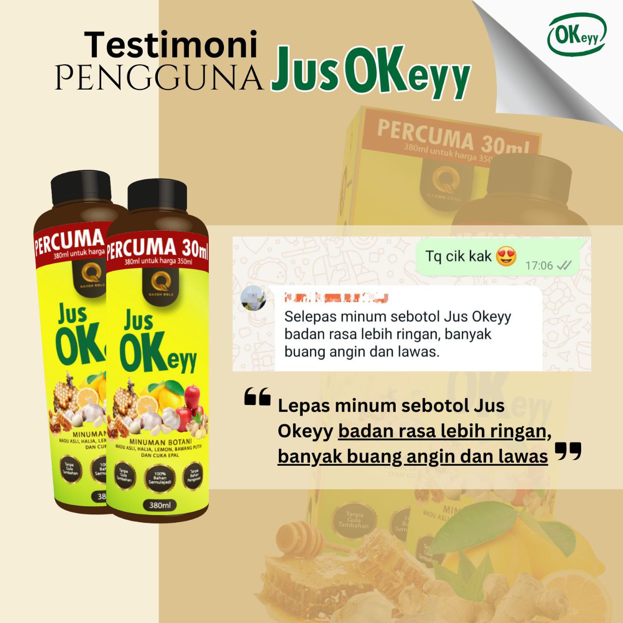 350ml (+30ml FREE) QASEH GOLD JUS OKEYY