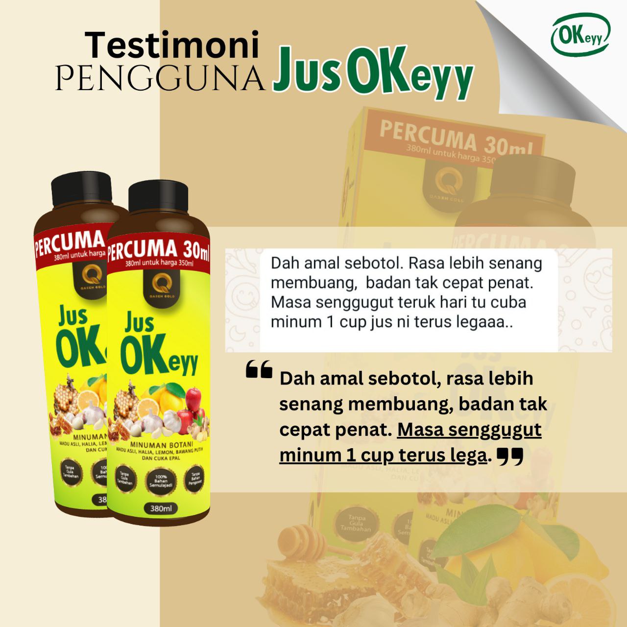 350ml (+30ml FREE) QASEH GOLD JUS OKEYY